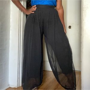 Tadashi Poly Wide Leg Double Layer Sheer Black Culotte Pants!